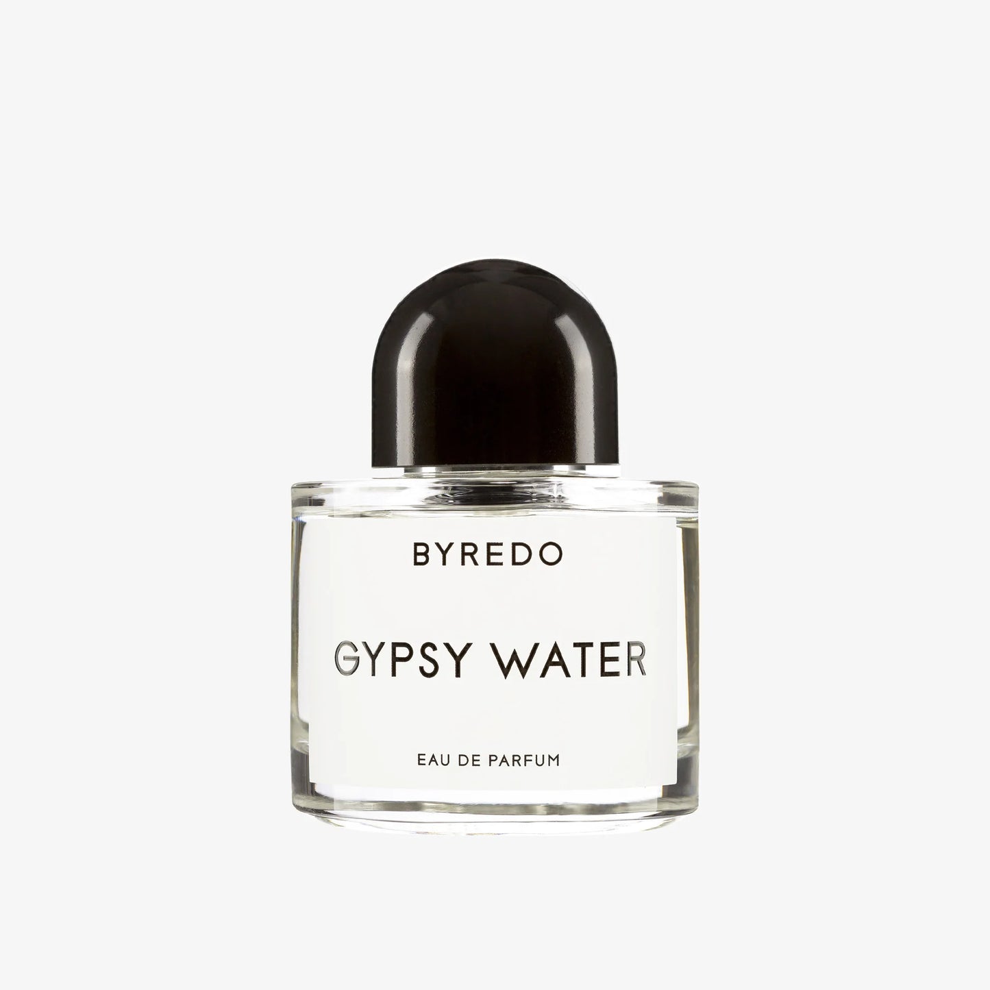 Durchsichtiges Parfüm Flakon von Byredo Gypsy Water mit schwarzem Deckel