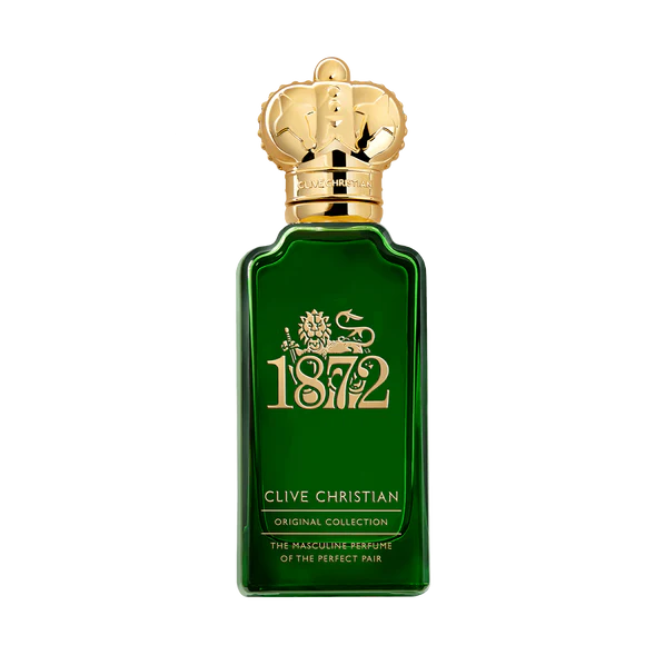 Grünes Parfüm Flakon von Clive Christian 1872 Masculine mit goldenem Deckel