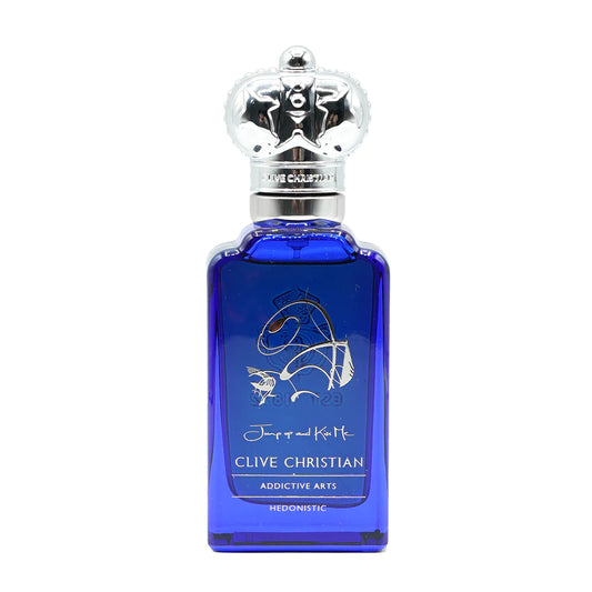 Blaues Parfüm Flakon von Clive Christian Jump Up and Kiss Me mit silbernem Deckel