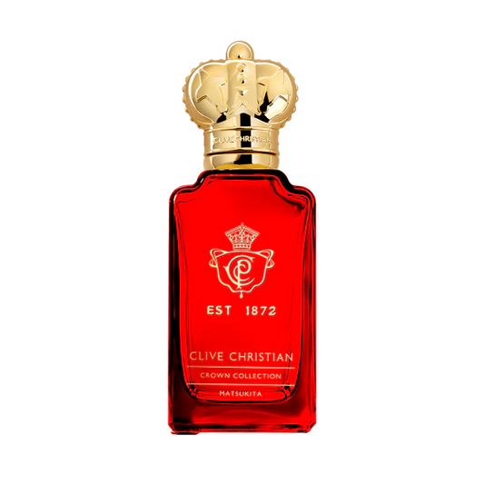 Rotes Parfüm Flakon von Clive Christian Matsukita mit goldenem Deckel
