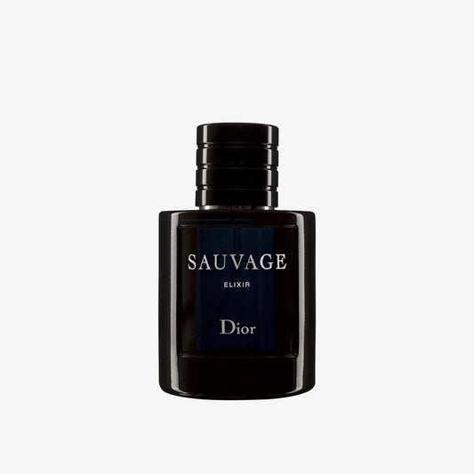 Schwarzes Parfüm Flakon von Dior Sauvage Elixir mit schwarzem Deckel