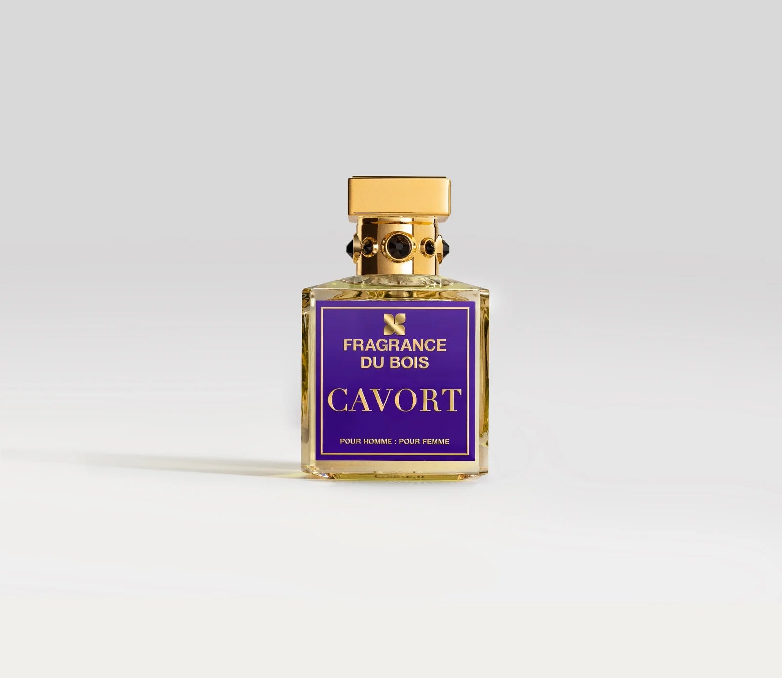 Transparentes Parfüm Flakon von Fragrance Du Bois Cavort mit goldenem Deckel