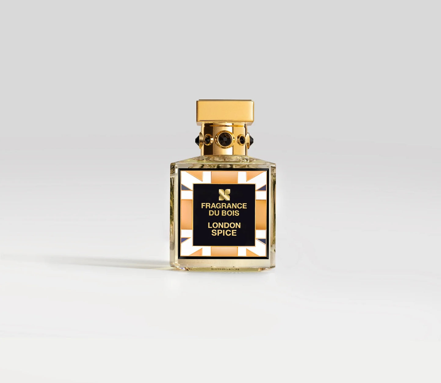 Transparentes Parfüm Flakon von Fragrance Du Bois London Spice mit goldenem Deckel