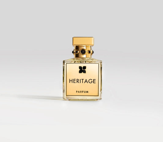 Transparentes Parfüm Flakon von Fragrance Du Bois Heritage mit goldenem Deckel