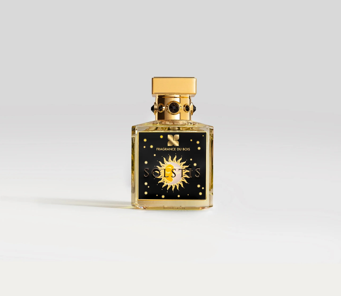 Parfüm Flakon von Fragrance Du Bois Solstis mit goldenem Deckel