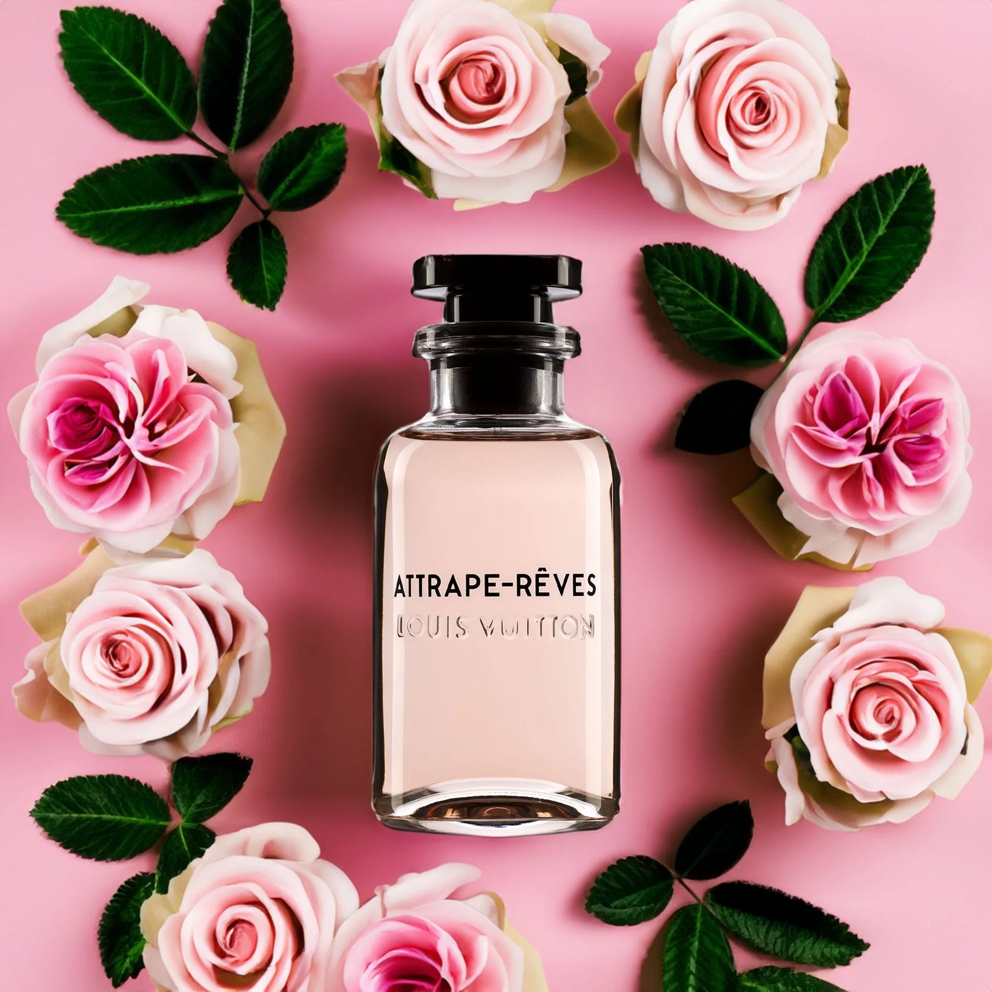Parfüm Flakon von Louis Vuitton Attrape-Reves mit Rosenblättern
