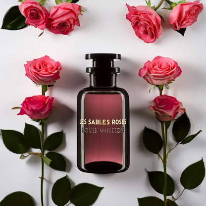 Parfüm Flakon von Louis Vuitton Les Sables Roses mit Rosen